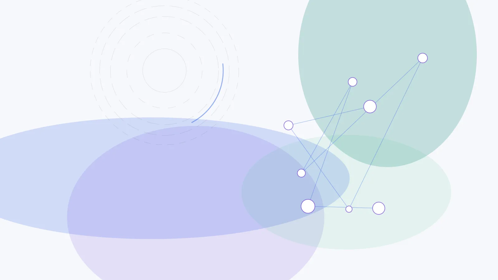 Abstract cover for AI Governance Questions Enterprise Buyers Are Starting to Ask: connected nodes and ring motifs in teal, blue, and violet.