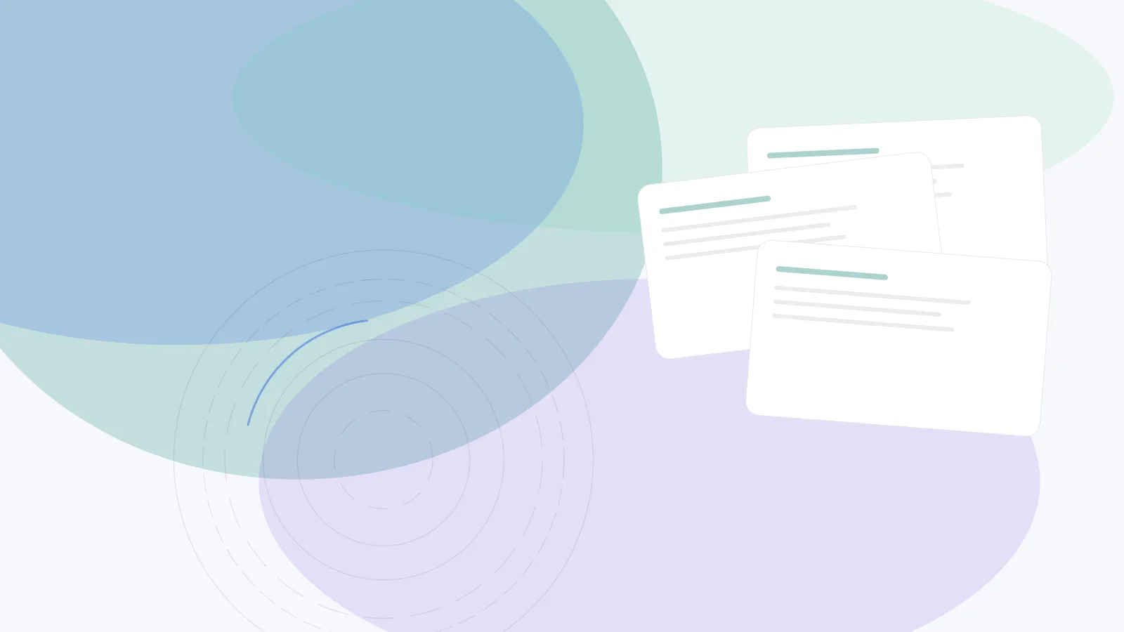 Abstract cover for How to Build a Compliance Program Without Slowing Engineering: layered evidence sheets in teal, blue, and violet.