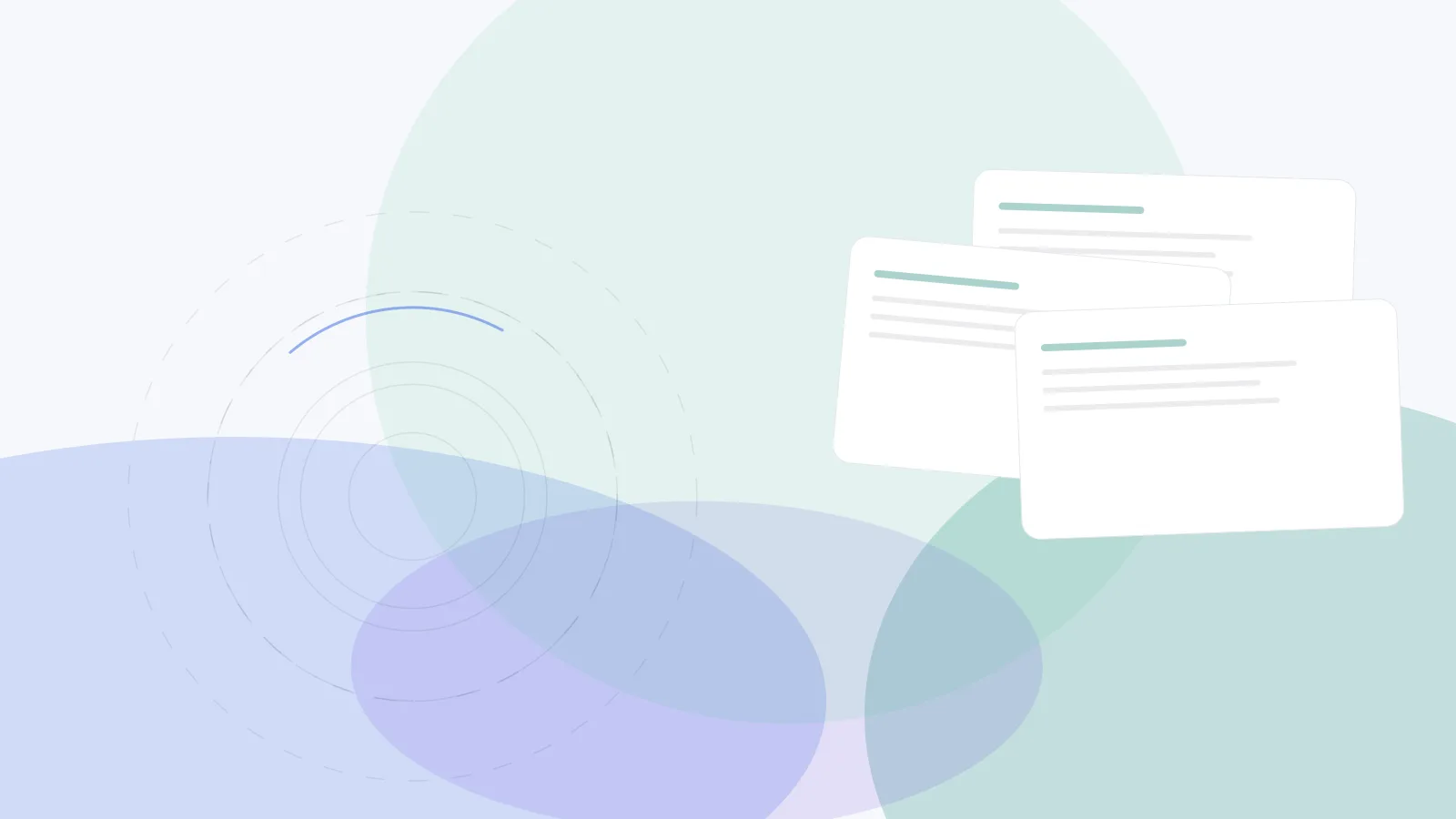 Abstract cover for CMMC Readiness for Technology Vendors Selling to Defense: layered evidence sheets in teal, blue, and violet.