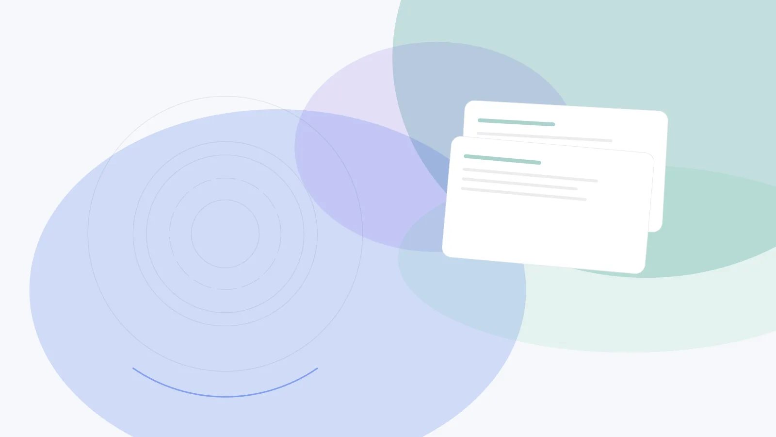 Abstract cover for Customer Security Questionnaire Playbook for SaaS Teams: overlapping review panels and a ring motif in teal, blue, and violet.