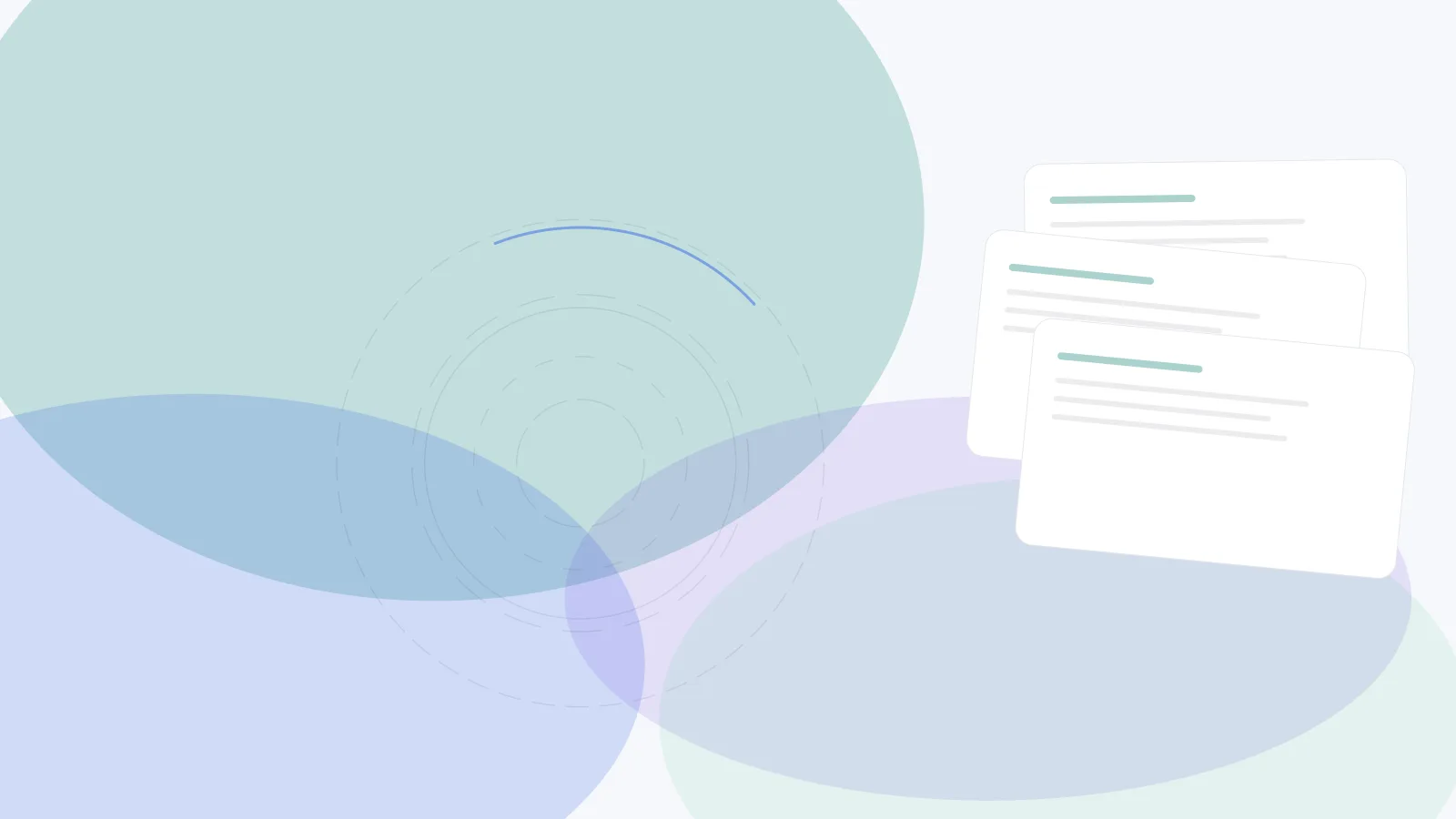Abstract cover for Evidence Collection for ISO 27001: What to Organize First: layered evidence sheets in teal, blue, and violet.