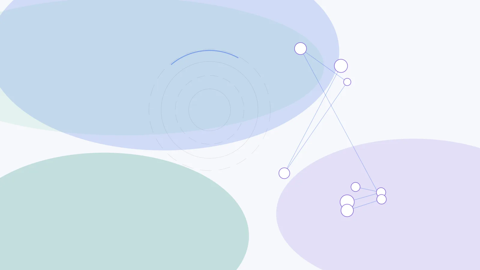 Abstract cover for ISO 42001 Explained for AI Product Teams: connected nodes and ring motifs in teal, blue, and violet.