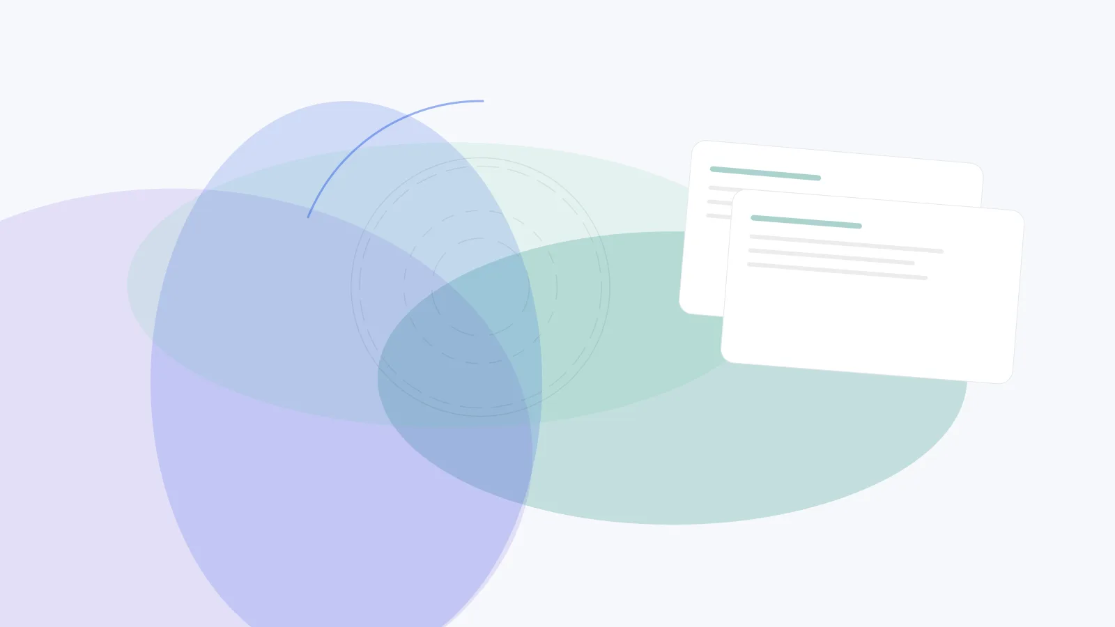 Abstract cover for Security Review Readiness for Fintech SaaS Teams: overlapping review panels and a ring motif in teal, blue, and violet.