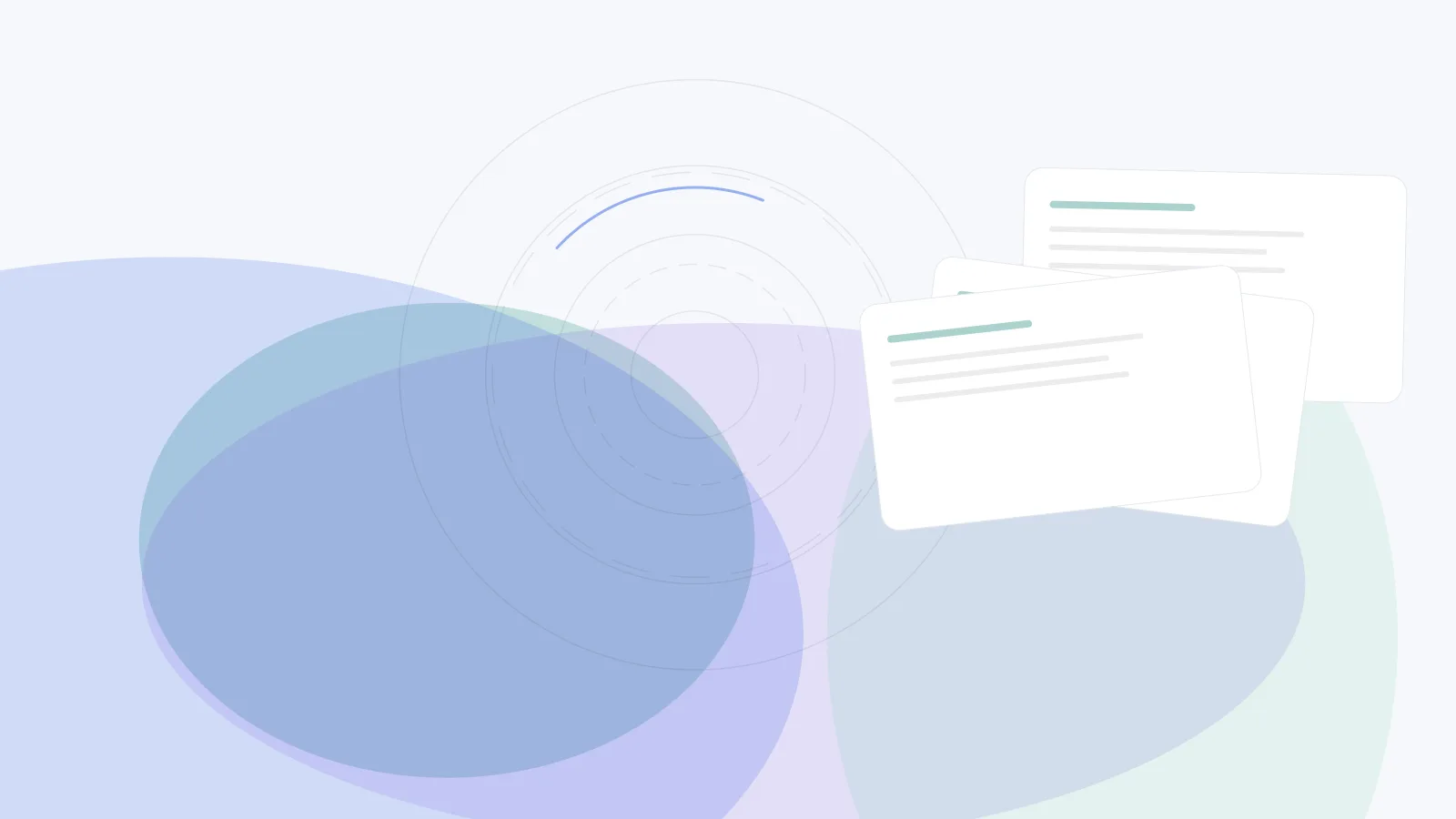 Abstract cover for Third-Party Vendor Security Reviews for Startups: layered evidence sheets in teal, blue, and violet.